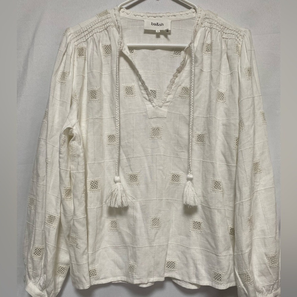 BA&SH Tassel Lined-Blend‎ Blouse Long sleeve Split V-Neck Women's Size S NWOT